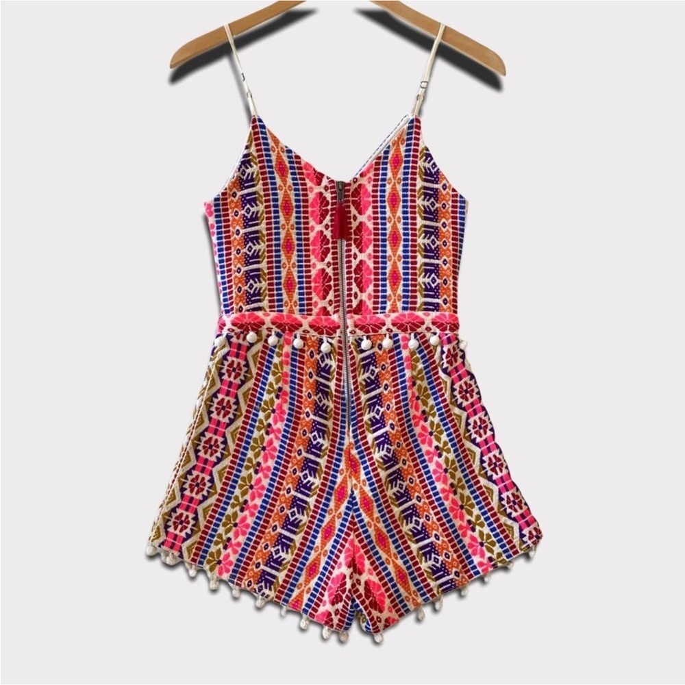 Saylor Mackenzie romper with Aztec print and Pom Pom trim Size XS